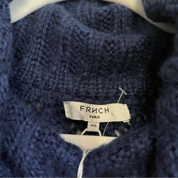 NWT FRNCH Women’s Medium Large Navy Blue Cowl Neck Chunky Open Knit Sweater - Picture 4 of 5